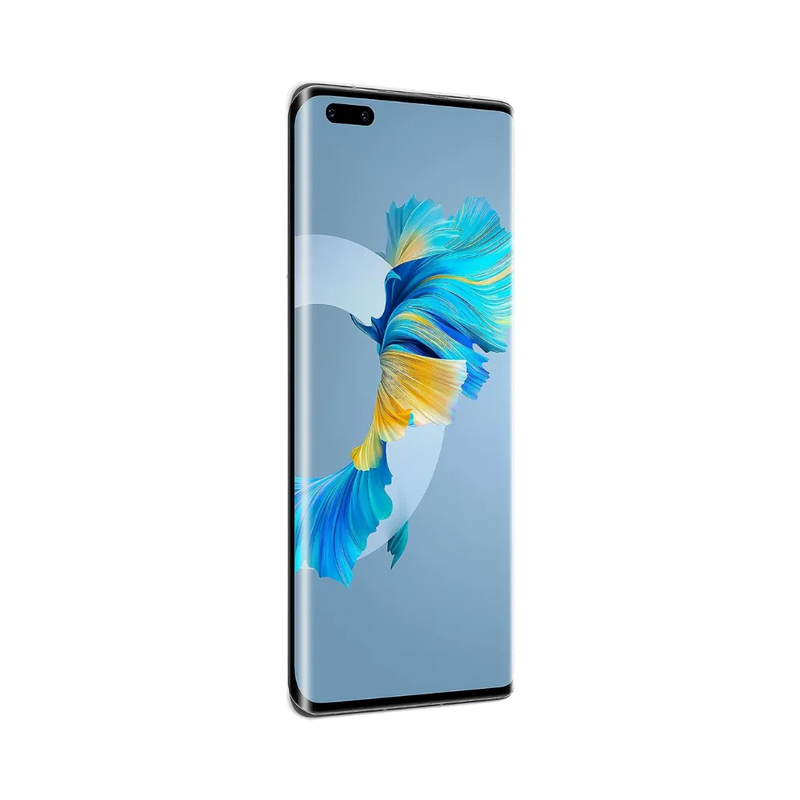 Huawei Mate 40 Pro affiché en vue frontale avec écran allumé montrant un fond bleu et jaune. Illustration iTelier Lyon pour réparation écran cassé, vitre tactile, diagnostic offert et service rapide garanti.