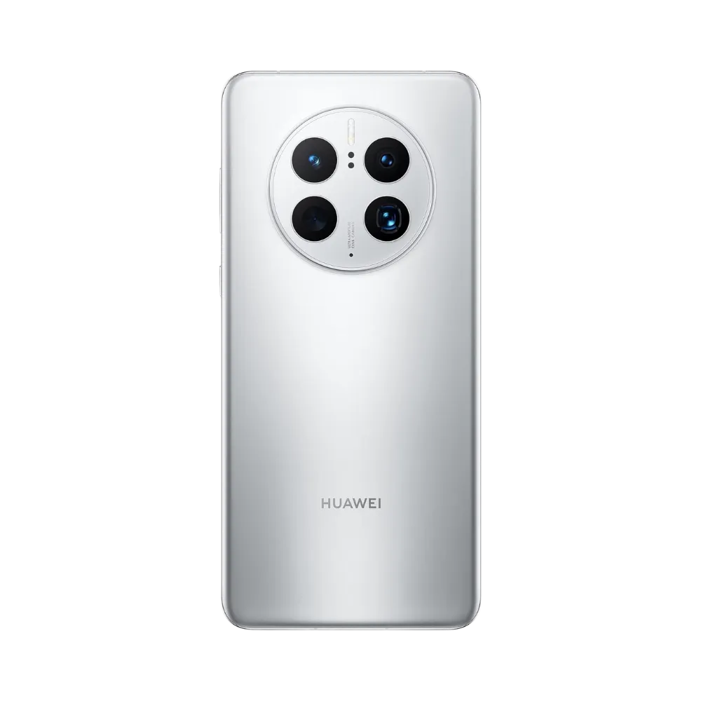 Smartphone Huawei Mate 50 Pro en vue arrière couleur argentée, quadruple module photo circulaire centré en haut. Photo iTelier Lyon pour réparation vitre arrière, batterie et diagnostic gratuit avec garantie.