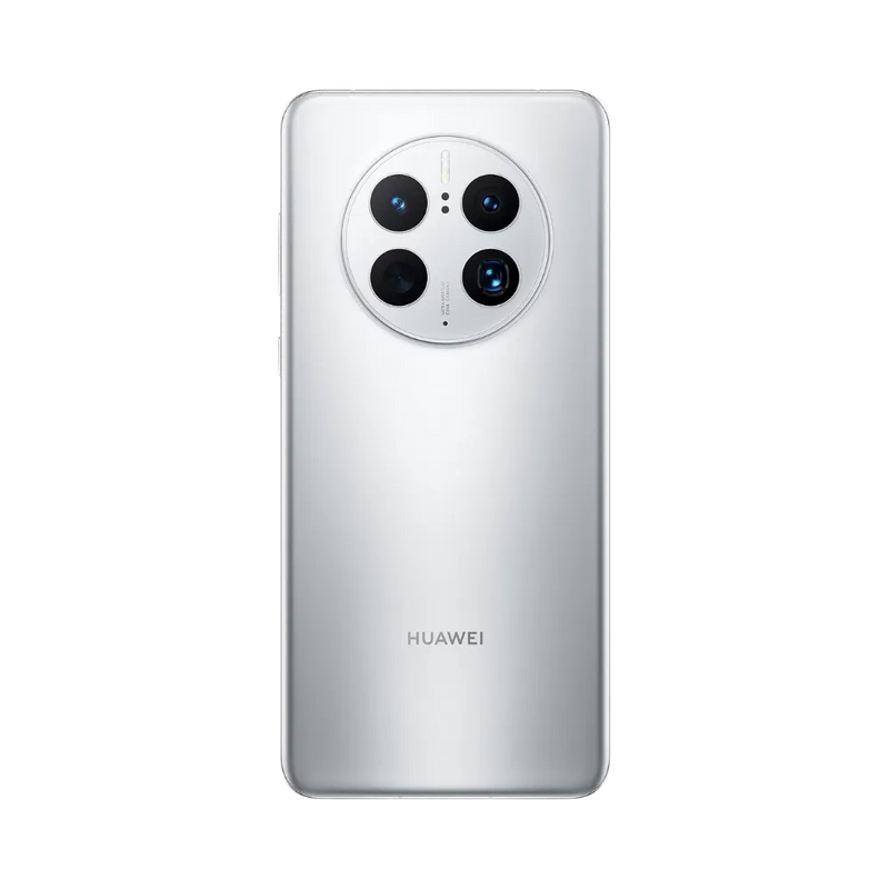 Smartphone Huawei Mate 50 Pro en vue arrière couleur argentée, quadruple module photo circulaire centré en haut. Photo iTelier Lyon pour réparation vitre arrière, batterie et diagnostic gratuit avec garantie.