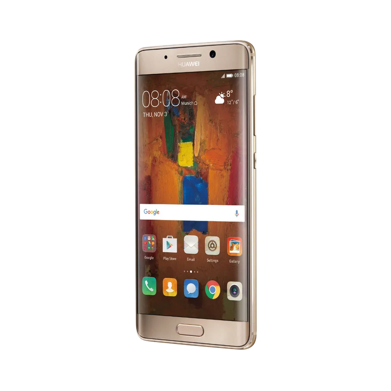 Huawei Mate 9 Pro affiché en vue frontale avec écran allumé montrant un fond coloré style peinture murale. Illustration iTelier Lyon pour réparation écran cassé, vitre tactile, diagnostic offert et service rapide garanti.