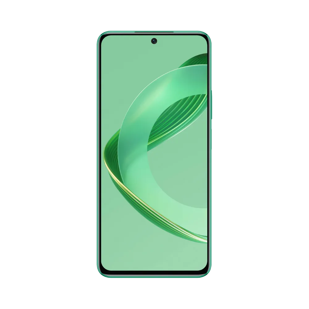 Huawei Nova 12 SE affiché en vue frontale avec écran allumé sur fond vert stylisé moderne. Illustration iTelier Lyon pour réparation écran cassé, vitre tactile, diagnostic offert et service rapide garanti.
