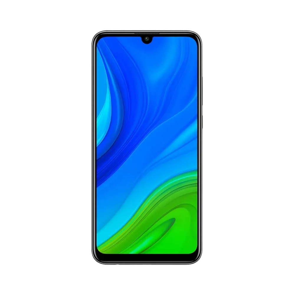 Huawei P Smart 2020 affiché en vue frontale avec écran allumé montrant fond bleu et vert. Illustration iTelier Lyon pour réparation écran cassé, vitre tactile, diagnostic offert et service rapide garanti.