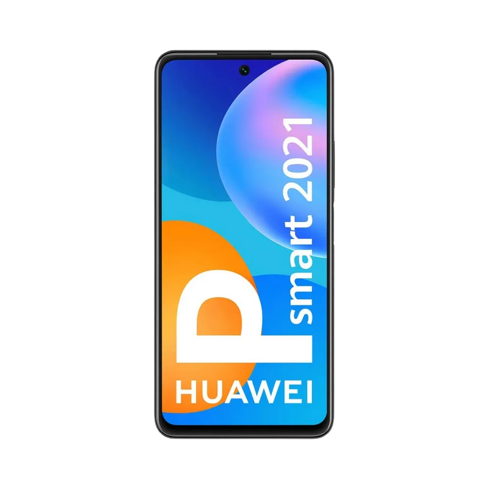 Huawei P Smart 2021 affiché en vue frontale avec écran allumé montrant interface colorée. Illustration iTelier Lyon pour réparation écran cassé, vitre tactile, diagnostic offert et service rapide garanti.