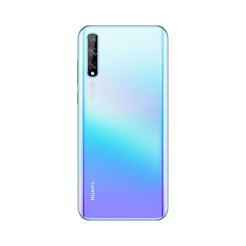 Smartphone Huawei P Smart S en vue arrière bleu dégradé, triple module photo vertical en haut à gauche. Photo iTelier Lyon pour réparation vitre arrière, batterie et diagnostic gratuit avec garantie.