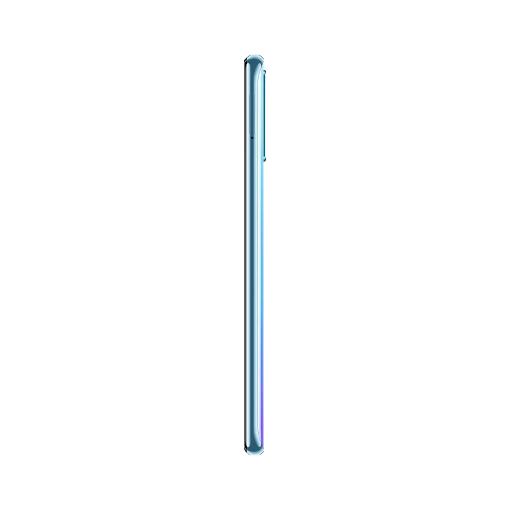 Huawei P Smart S présenté de profil bleu, finesse du châssis et boutons latéraux visibles. Image optimisée iTelier Lyon pour réparation boutons, connecteur et diagnostic gratuit.