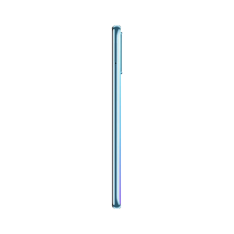 Huawei P Smart S présenté de profil bleu, finesse du châssis et boutons latéraux visibles. Image optimisée iTelier Lyon pour réparation boutons, connecteur et diagnostic gratuit.