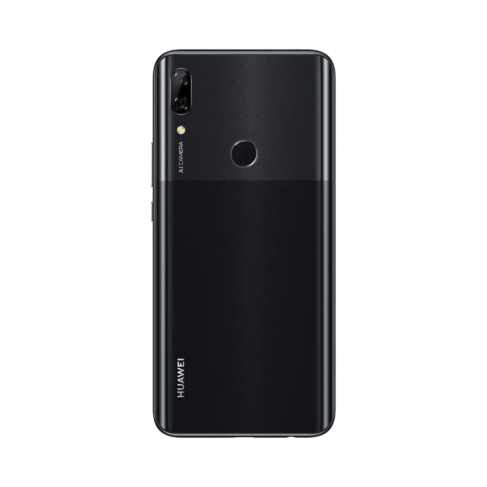 Smartphone Huawei P Smart Z en vue arrière noire, double module photo vertical et lecteur d’empreintes centré. Photo iTelier Lyon pour réparation vitre arrière, batterie et diagnostic gratuit avec garantie.