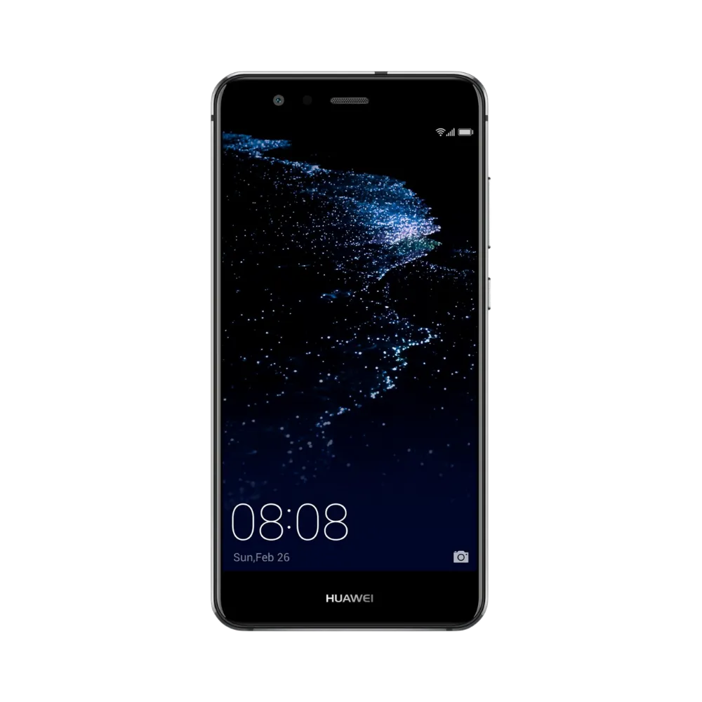 Huawei P10 Lite affiché en vue frontale avec écran allumé montrant fond sombre étoilé. Illustration iTelier Lyon pour réparation écran cassé, vitre tactile, diagnostic offert et service rapide garanti.