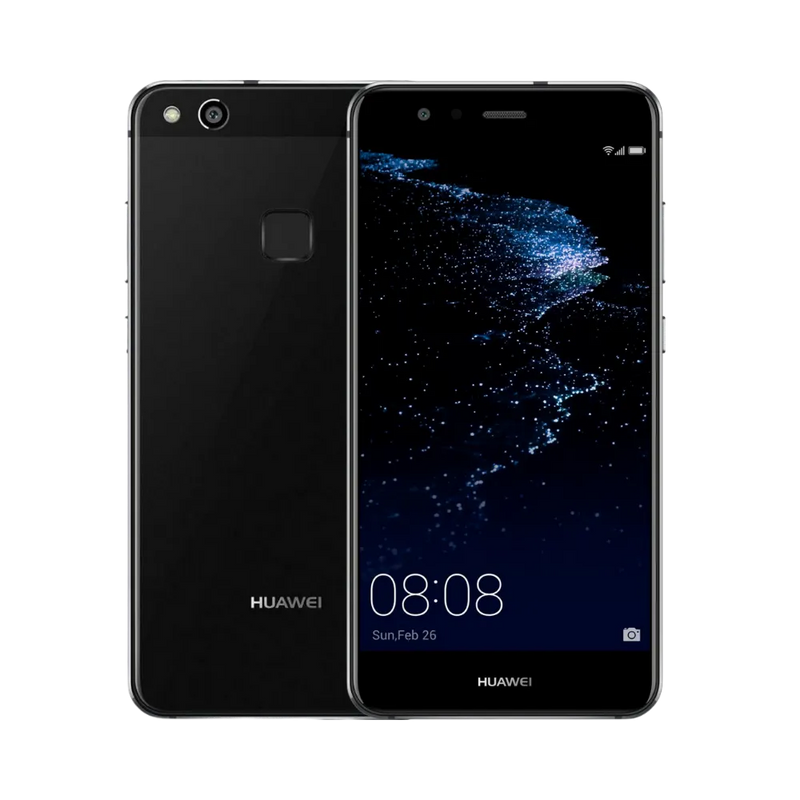 Photo Huawei P10 Lite en vue avant avec écran allumé et arrière noir visible, angle trois quarts. Image optimisée iTelier Lyon pour réparation écran LCD, batterie, diagnostic gratuit et pièces garanties.