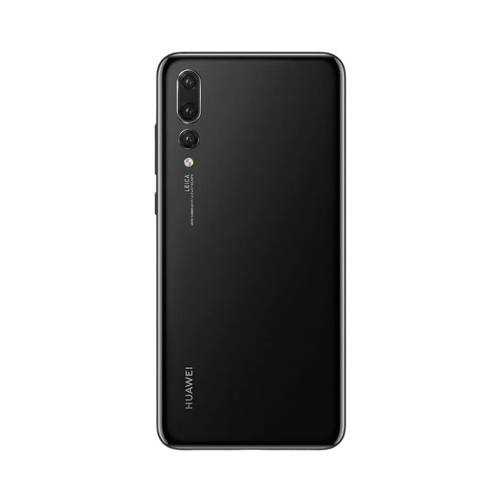 Smartphone Huawei P20 Pro en vue arrière couleur noire, triple module photo vertical en haut à gauche. Photo iTelier Lyon pour réparation vitre arrière, batterie et diagnostic gratuit avec garantie.