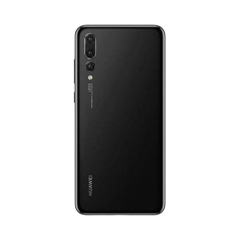 Smartphone Huawei P20 Pro en vue arrière couleur noire, triple module photo vertical en haut à gauche. Photo iTelier Lyon pour réparation vitre arrière, batterie et diagnostic gratuit avec garantie.