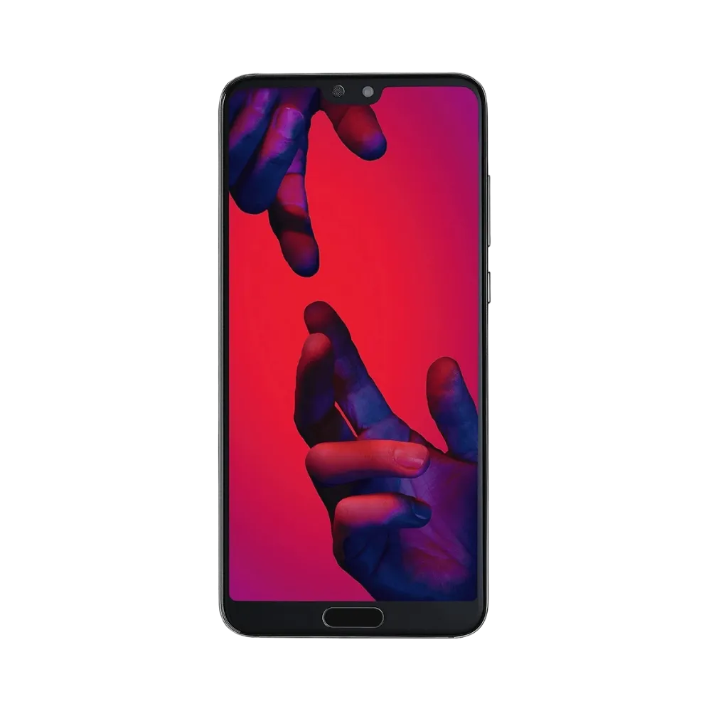 Huawei P20 Pro affiché en vue frontale avec écran allumé montrant fond rouge et violet. Illustration iTelier Lyon pour réparation écran cassé, vitre tactile, diagnostic offert et service rapide garanti.