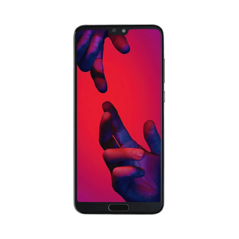 Huawei P20 Pro affiché en vue frontale avec écran allumé montrant fond rouge et violet. Illustration iTelier Lyon pour réparation écran cassé, vitre tactile, diagnostic offert et service rapide garanti.