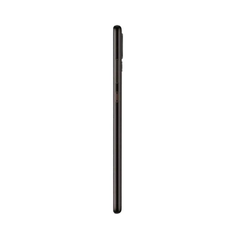 Huawei P20 Pro présenté de profil noir, finesse du châssis et boutons latéraux visibles. Image optimisée iTelier Lyon pour réparation boutons, connecteur et diagnostic gratuit.