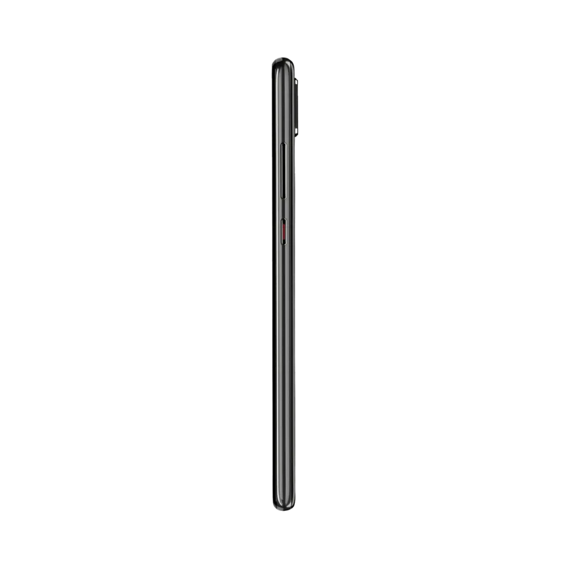 Huawei P20 présenté de profil noir, finesse du châssis et boutons latéraux visibles. Image optimisée iTelier Lyon pour réparation boutons, connecteur et diagnostic gratuit.