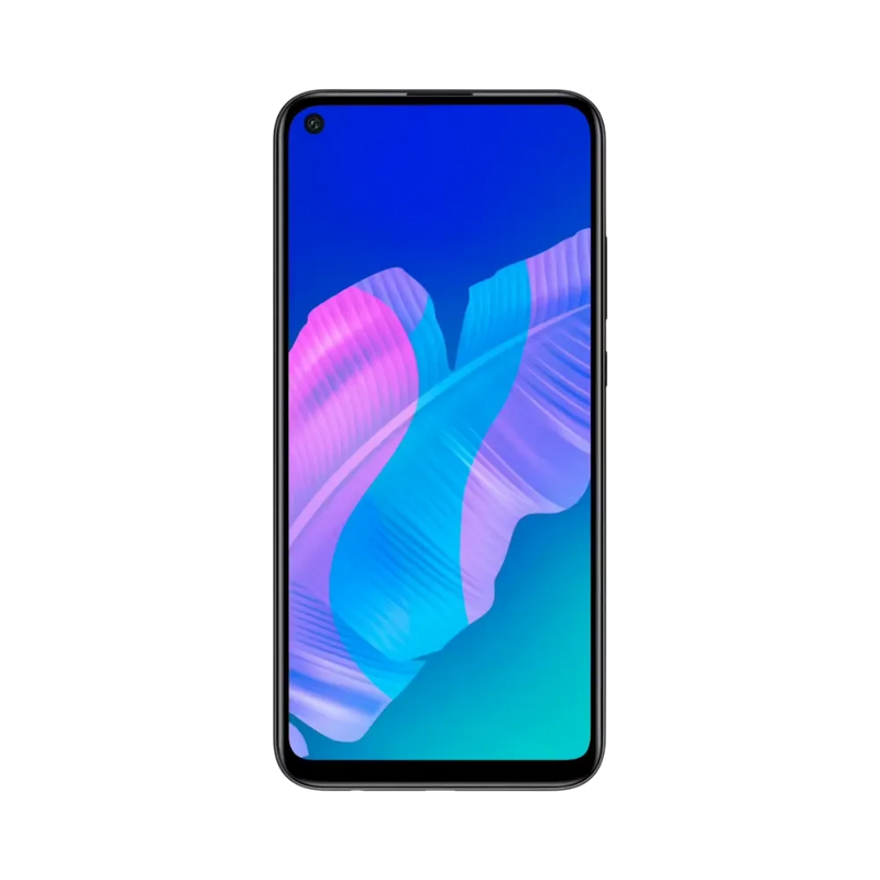 Huawei P40 Lite E affiché en vue frontale avec écran allumé montrant fond bleu et violet lumineux. Illustration iTelier Lyon pour réparation écran cassé, vitre tactile, diagnostic offert et service rapide garanti.