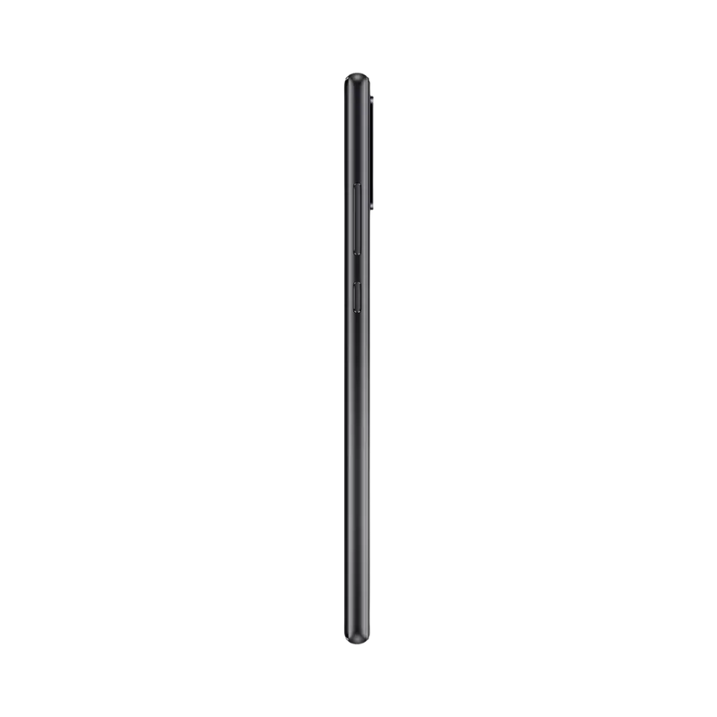 Huawei P40 Lite E montré de profil noir, finesse du châssis et boutons latéraux visibles. Photo optimisée iTelier Lyon pour réparation boutons, connecteur et diagnostic gratuit.