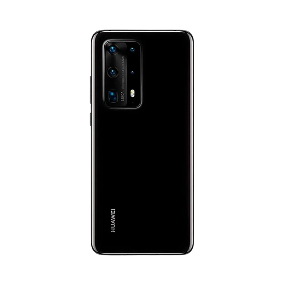 Smartphone Huawei P40 Pro Plus en vue arrière couleur noire, large module photo rectangulaire en haut à gauche. Photo iTelier Lyon pour réparation vitre arrière, batterie et diagnostic gratuit avec garantie.