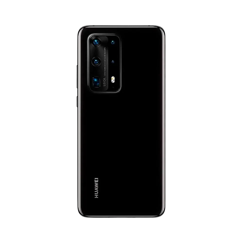 Smartphone Huawei P40 Pro Plus en vue arrière couleur noire, large module photo rectangulaire en haut à gauche. Photo iTelier Lyon pour réparation vitre arrière, batterie et diagnostic gratuit avec garantie.