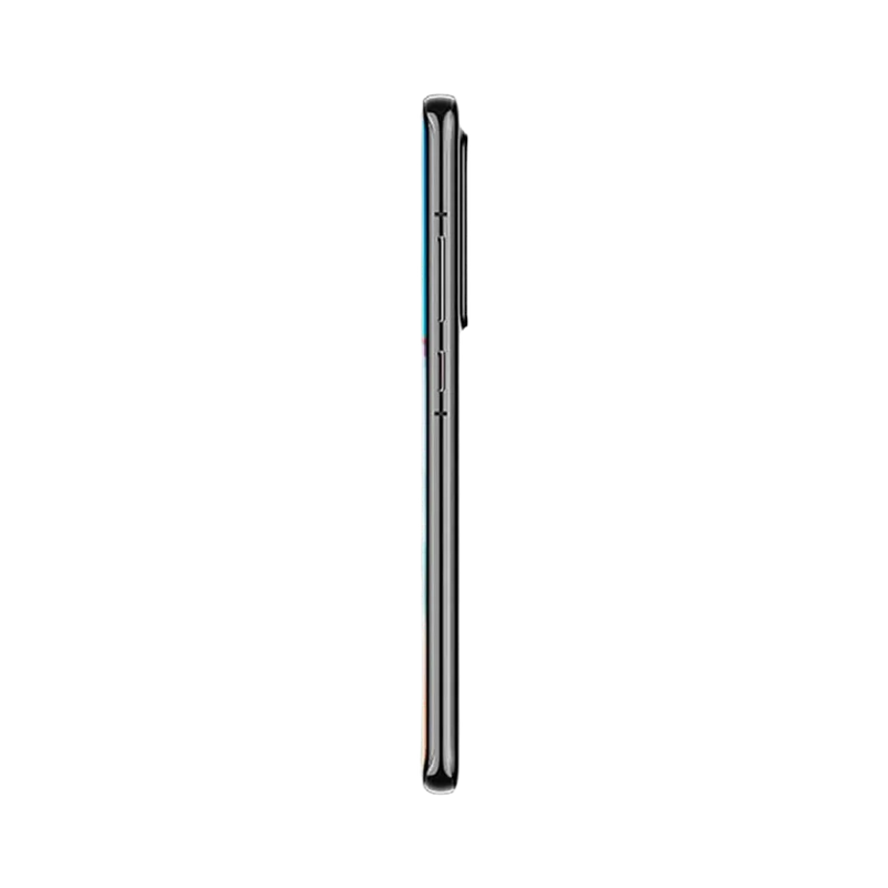 Huawei P40 Pro Plus montré de profil noir, finesse du châssis incurvé et boutons latéraux visibles. Photo optimisée iTelier Lyon pour réparation boutons, connecteur et diagnostic gratuit.