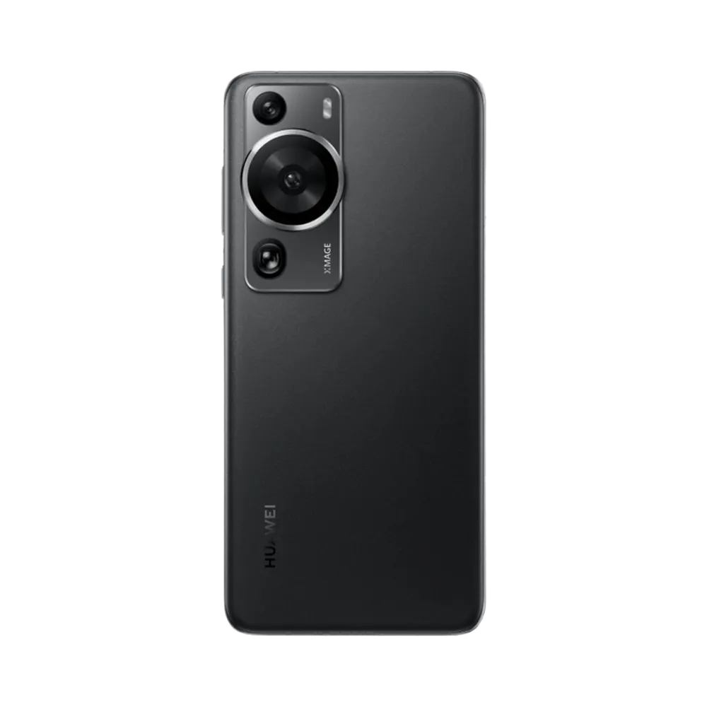 Smartphone Huawei P60 Pro en vue arrière couleur noire, triple module photo rectangulaire en haut à gauche. Photo iTelier Lyon pour réparation vitre arrière, batterie et diagnostic gratuit avec garantie.