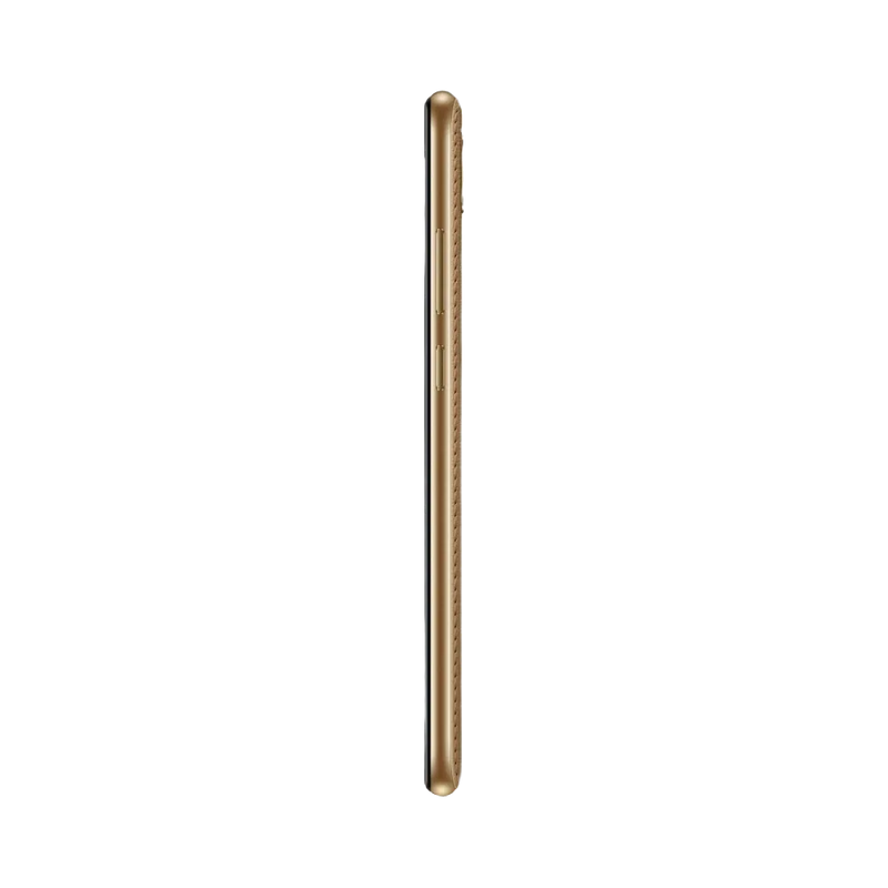 Huawei Y6 2019 doré vu de profil en position verticale, tranches latérales visibles, parfait pour illustrer réparations boutons latéraux et connecteur de charge par iTelier Lyon.