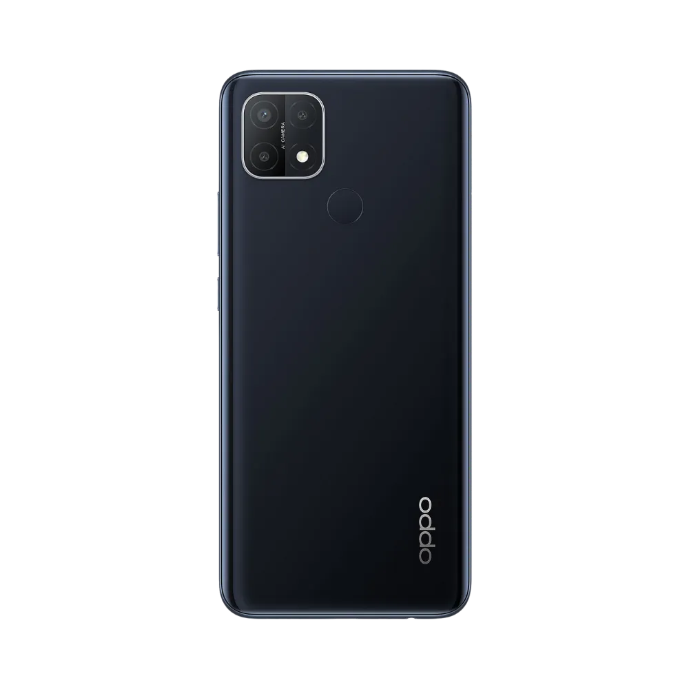 Smartphone Oppo A15 en vue arrière couleur noire, module photo carré en haut à gauche. Photo iTelier Lyon pour réparation vitre arrière, batterie et diagnostic gratuit avec garantie.