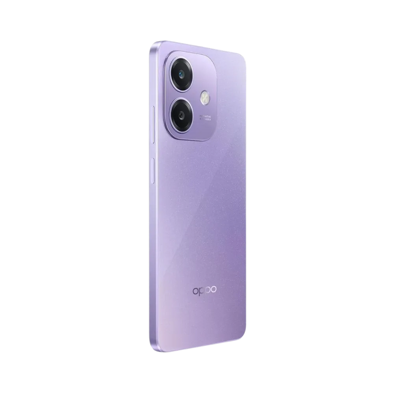 Oppo A40 présenté en vue arrière légèrement de biais, finition violette brillante mise en valeur. Image optimisée iTelier Lyon pour réparation vitre arrière, châssis et diagnostic gratuit garanti.