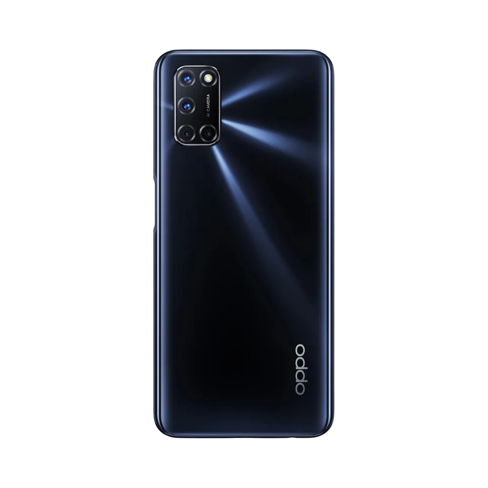 Smartphone Oppo A72 en vue arrière couleur noire, module photo rectangulaire bien visible en haut à gauche. Photo iTelier Lyon pour réparation vitre arrière, batterie et diagnostic gratuit garanti.