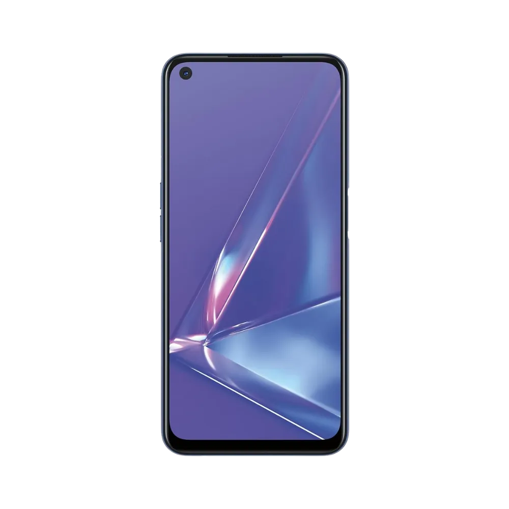Oppo A72 affiché en vue frontale avec écran allumé sur fond violet et bleu lumineux. Illustration iTelier Lyon pour réparation écran fissuré, vitre tactile, diagnostic gratuit et service rapide garanti.