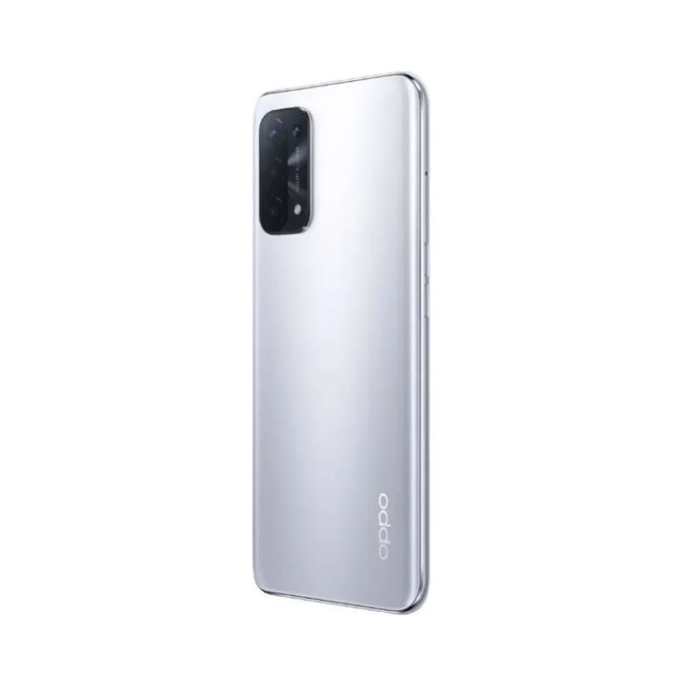 Oppo A74 5G présenté de profil droit, finesse du design et emplacement du tiroir SIM visibles. Photo optimisée iTelier Lyon pour réparation tiroir SIM, châssis et diagnostic gratuit garanti.