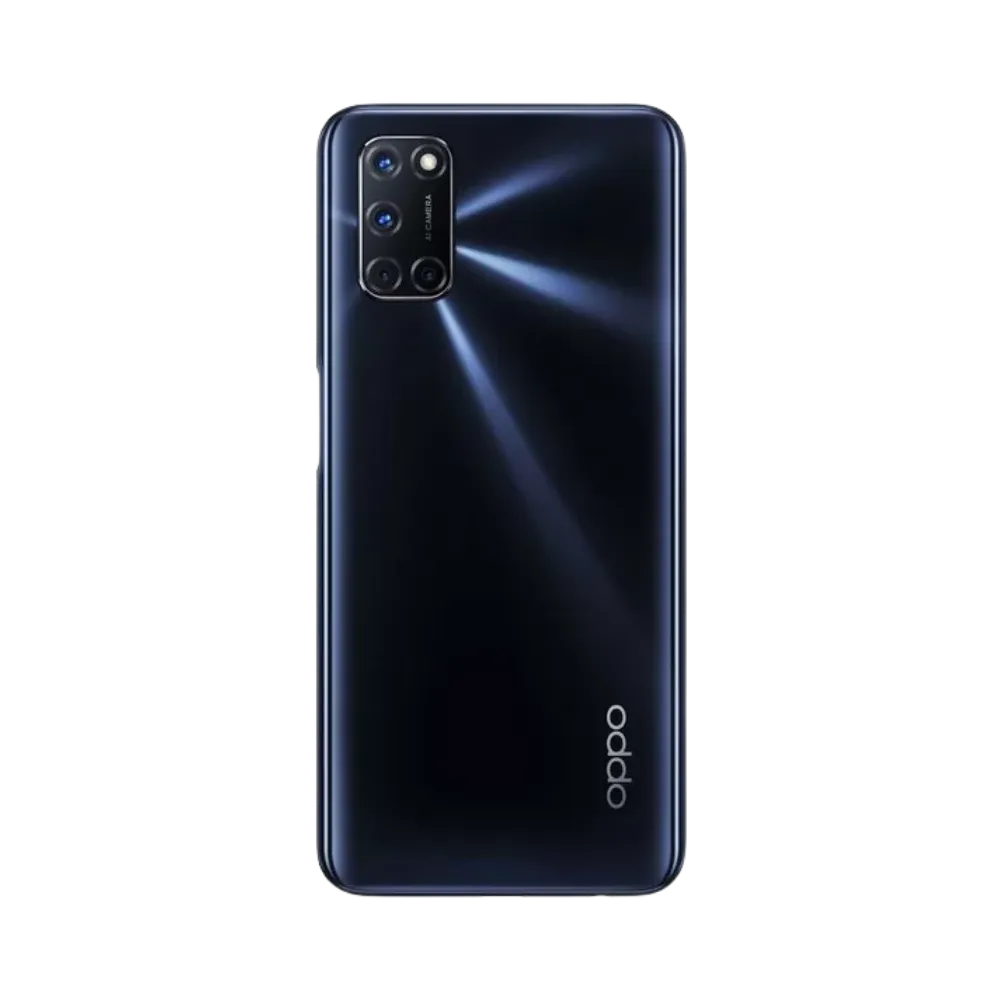 Smartphone Oppo A92 en vue arrière couleur noire, module photo rectangulaire en haut à gauche bien visible. Image iTelier Lyon pour réparation vitre arrière, batterie et diagnostic offert avec garantie.