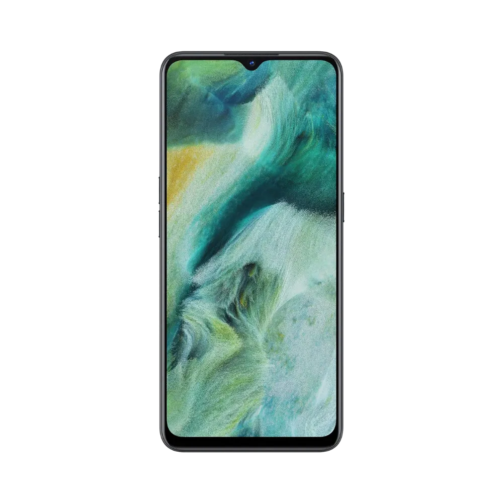 Oppo Find X2 Lite affiché en vue frontale avec écran allumé sur fond abstrait vert et jaune. Illustration iTelier Lyon pour réparation écran cassé, vitre tactile, diagnostic offert et service rapide garanti.