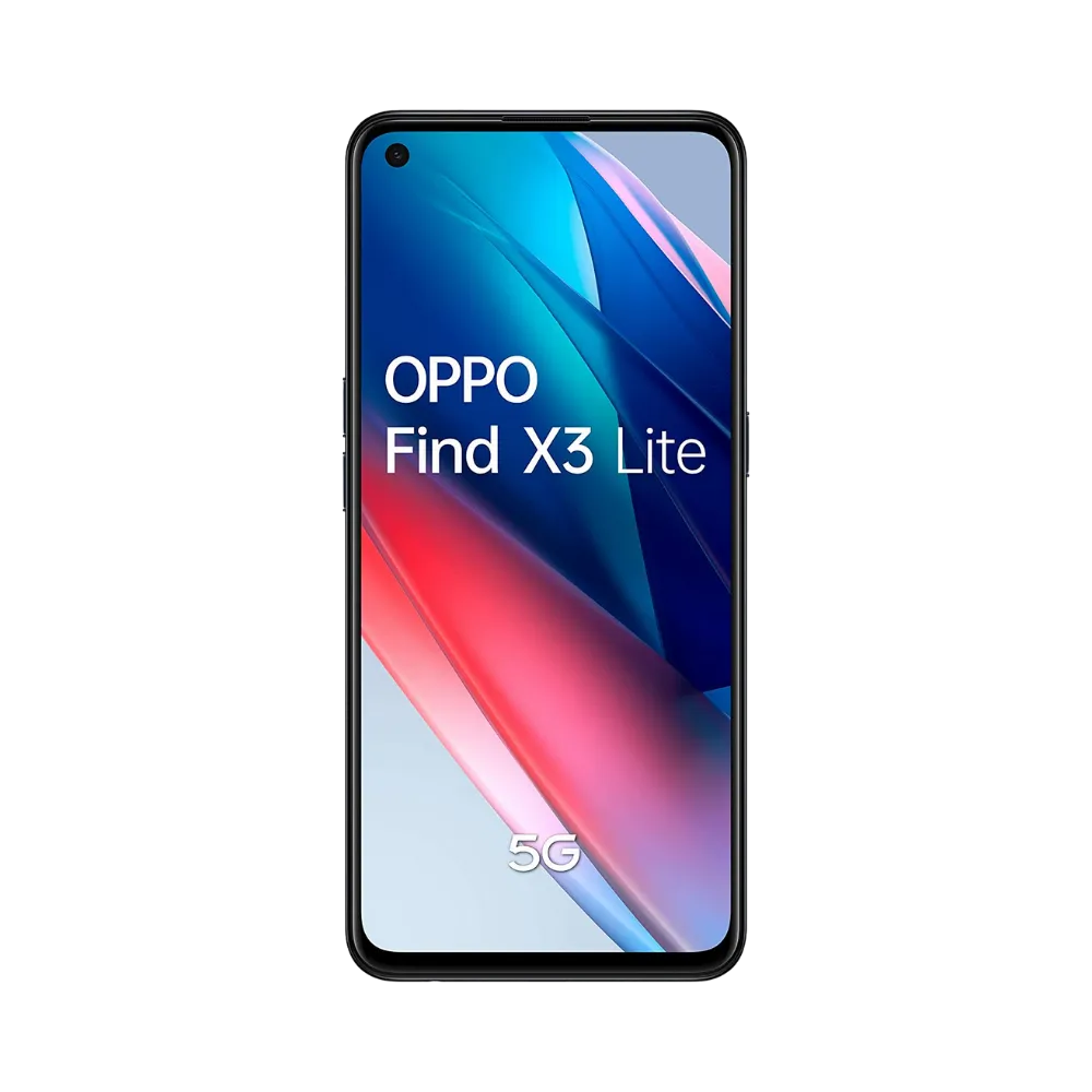 Oppo Find X3 Lite affiché en vue frontale avec écran allumé sur fond multicolore dégradé. Illustration iTelier Lyon pour réparation écran cassé, vitre tactile, diagnostic offert et service rapide garanti.