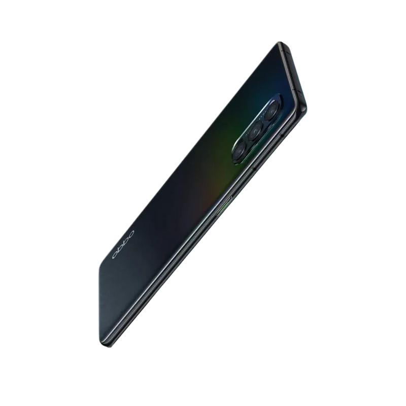Oppo Reno 4 Pro 5G montré en vue inclinée, mettant en valeur la finesse du design et la surface d’écran incurvée. Photo optimisée iTelier Lyon pour réparation écran, châssis et diagnostic gratuit.
