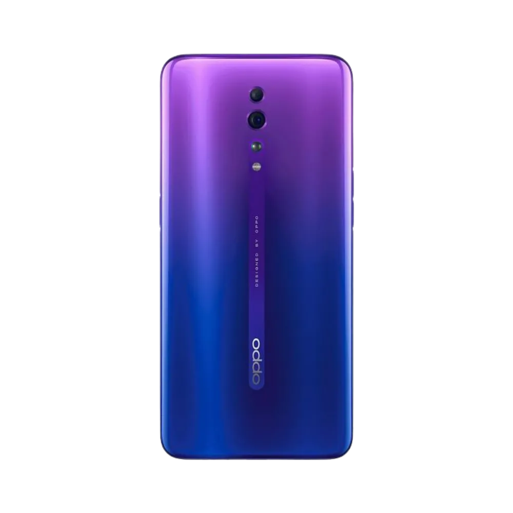 Smartphone Oppo Reno Z en vue arrière couleur bleu-violet dégradé, double module photo centré verticalement. Photo iTelier Lyon pour réparation vitre arrière, batterie et diagnostic gratuit avec garantie.