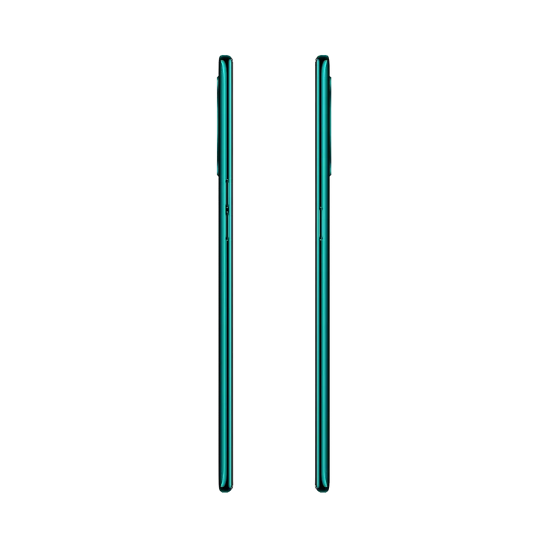 Oppo RX17 Pro présenté de profil gauche et droit, finesse du châssis vert et boutons latéraux visibles. Image optimisée iTelier Lyon pour réparation boutons, connecteur et diagnostic gratuit.