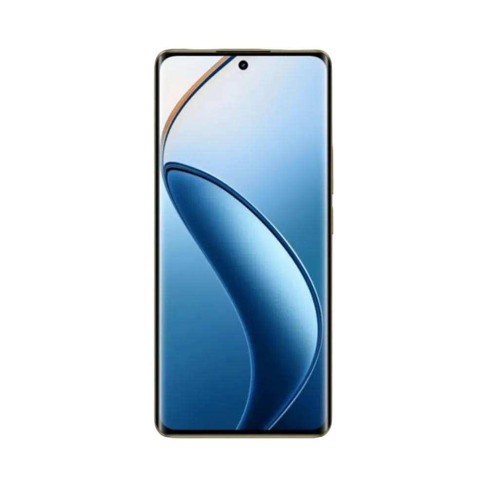 Réparation Realme 12 Pro 5G iTelier Lyon – téléphone présenté de face en position verticale, écran allumé avec fond bleu et informations techniques, idéal pour réparation écran, changement batterie et diagnostic offert.