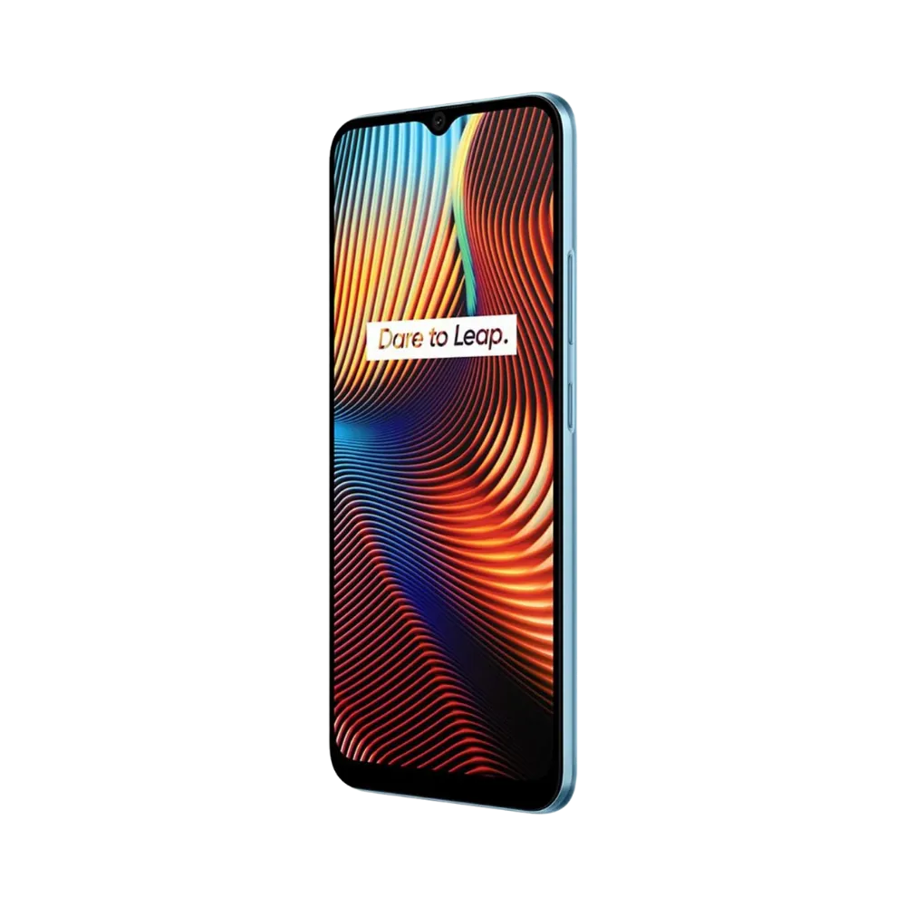 Réparation Realme 7i iTelier Lyon – téléphone présenté de face en position verticale, écran allumé avec fond coloré rouge, orange et bleu marqué Realme 7i, idéal pour réparation écran, diagnostic offert et changement batterie rapide.