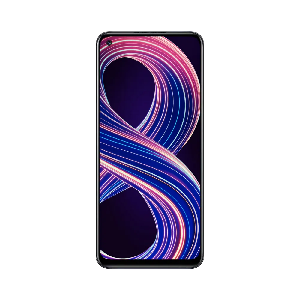 Réparation Realme 8 5G iTelier Lyon – téléphone présenté de face en position verticale, écran allumé avec fond sombre et logo Drive to Leap, idéal pour réparation écran, diagnostic offert et changement batterie rapide.