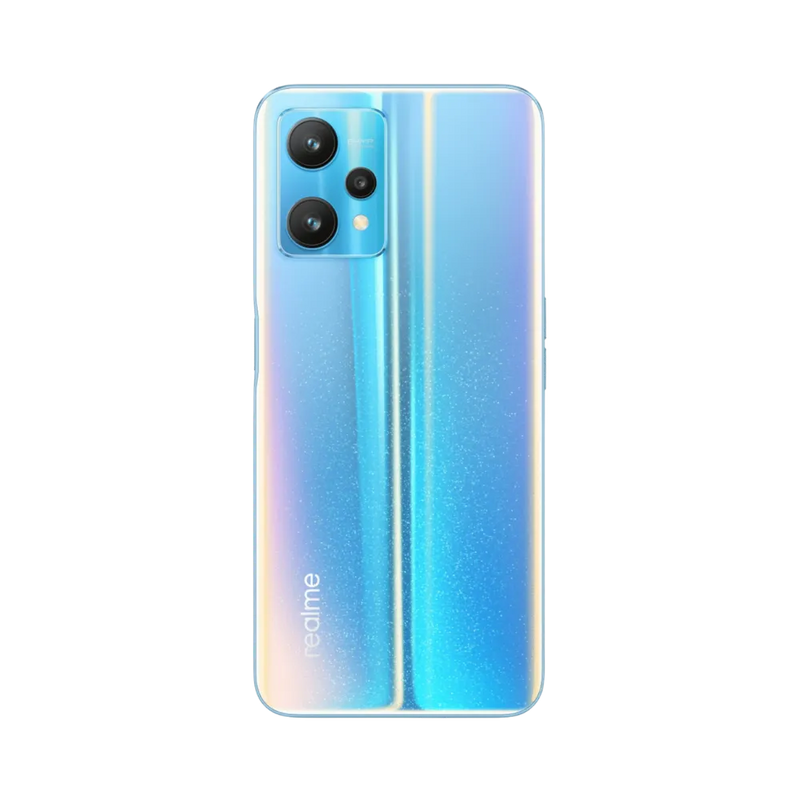 Réparation Realme 9 Pro iTelier Lyon – smartphone montré de dos en position verticale, coloris bleu dégradé avec triple capteur photo rectangulaire, optimisé pour réparation vitre arrière, caméra et batterie.