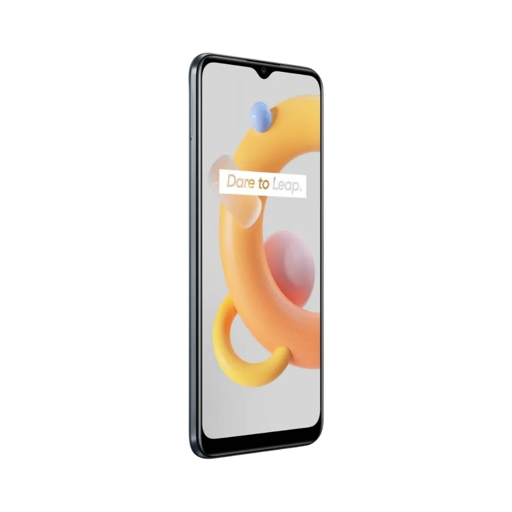 Réparation Realme C11 2021 iTelier Lyon – téléphone présenté de face en position verticale, écran allumé avec fond blanc et orange marqué Realme C11, idéal pour réparation écran, diagnostic offert et changement batterie rapide.
