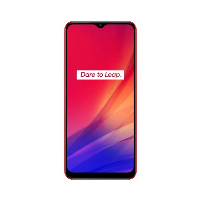 Réparation Realme C3 iTelier Lyon – téléphone présenté de face en position verticale, écran allumé avec fond rouge et violet marqué Realme C3, idéal pour réparation écran, diagnostic offert et changement batterie rapide.