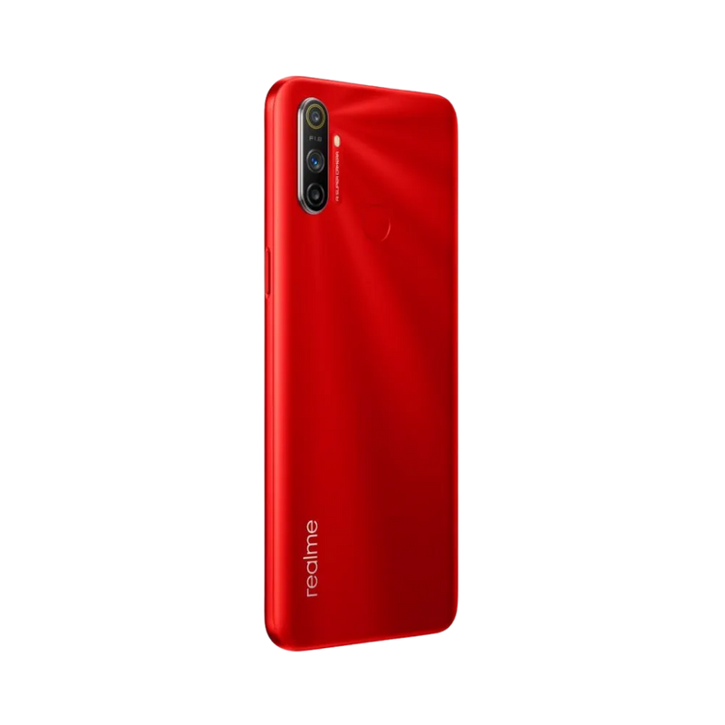 Réparation Realme C3 iTelier Lyon – smartphone affiché de profil gauche et droit en position verticale, finesse et boutons latéraux visibles, adapté aux réparations bouton power, volume et remplacement connecteur de charge.
