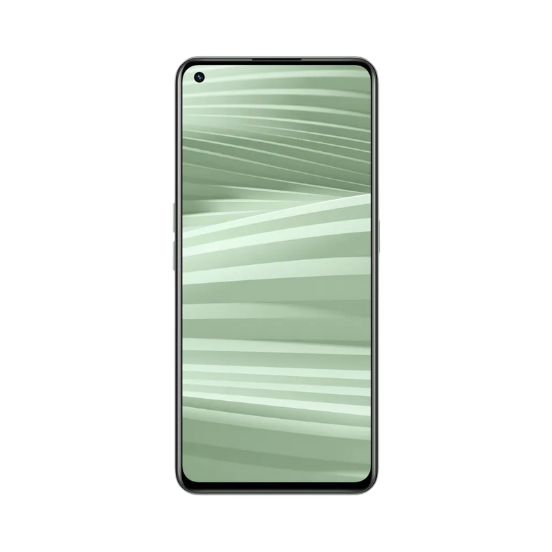 Réparation Realme GT 2 iTelier Lyon – téléphone présenté de face en position verticale, écran allumé avec fond vert et logo Realme GT 2, idéal pour réparation écran, diagnostic offert et changement batterie rapide.