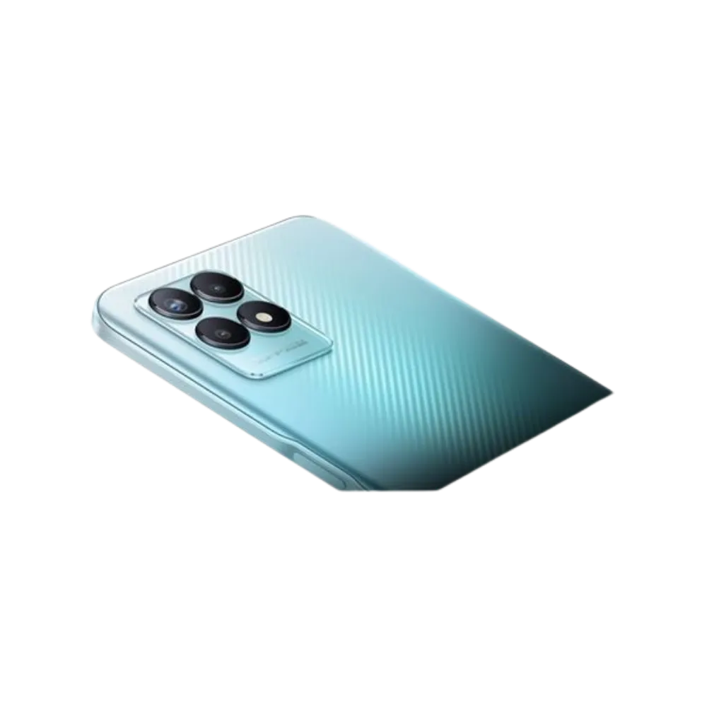 Réparation Realme Narzo 50 4G iTelier Lyon – smartphone en légère inclinaison, vue de trois-quarts sur le dos vert dégradé et module photo, optimisé pour réparation vitre arrière et diagnostic complet.