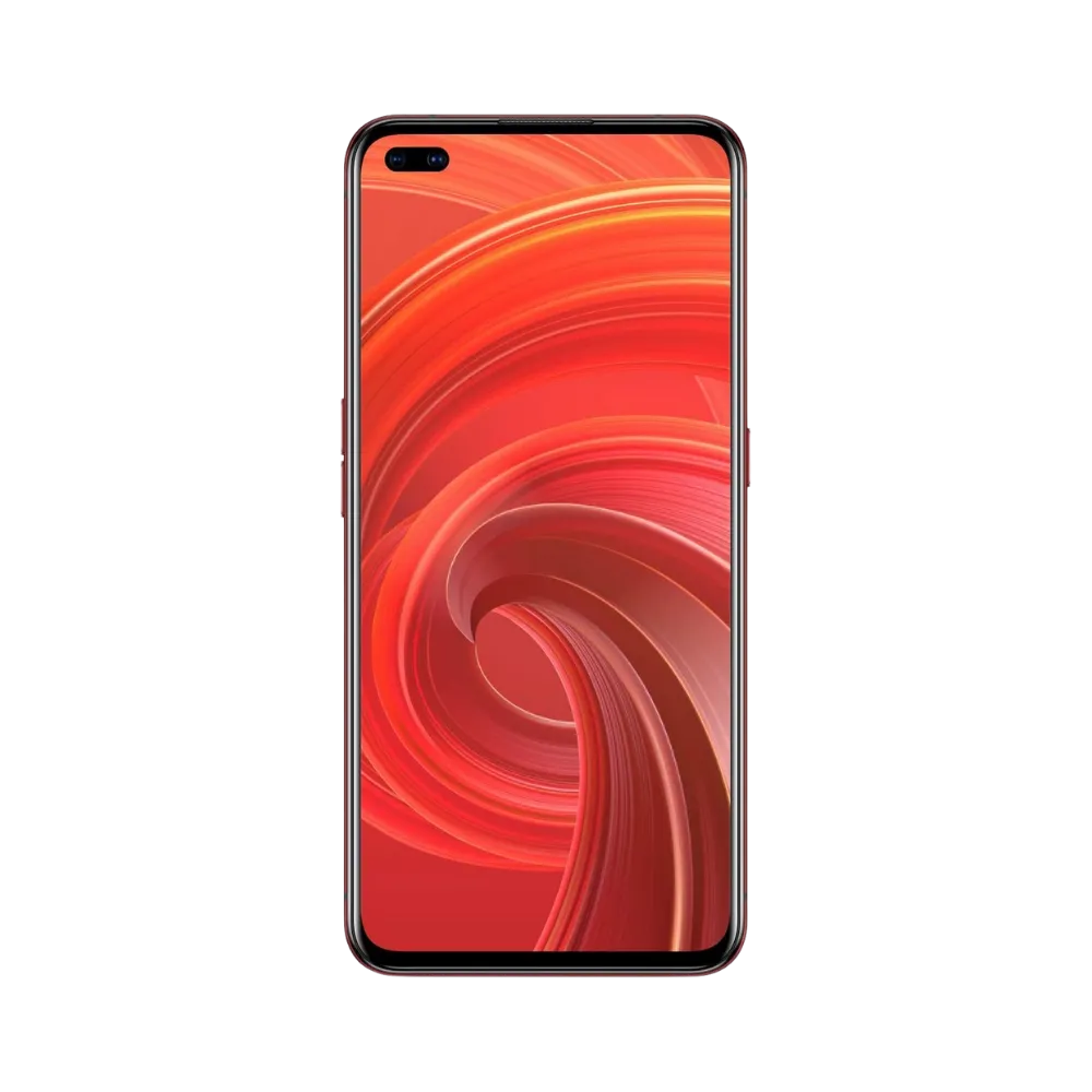 Réparation Realme X50 Pro iTelier Lyon – téléphone présenté de face en position verticale, écran allumé avec fond rouge et logo X50 Pro, idéal pour réparation écran, diagnostic offert et changement batterie rapide.