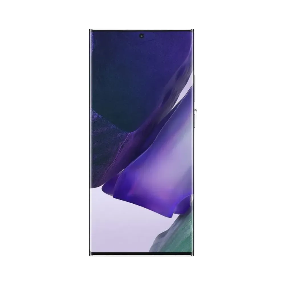 Face avant du Samsung Galaxy Note 20 Ultra blanc, écran lumineux incurvé avec design élégant, modèle destiné à la réparation chez iTelier Lyon : changement écran original, diagnostic offert, réparation express avec pièces certifiées.