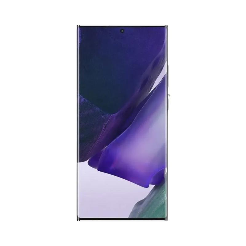 Face avant du Samsung Galaxy Note 20 Ultra blanc, écran lumineux incurvé avec design élégant, modèle destiné à la réparation chez iTelier Lyon : changement écran original, diagnostic offert, réparation express avec pièces certifiées.