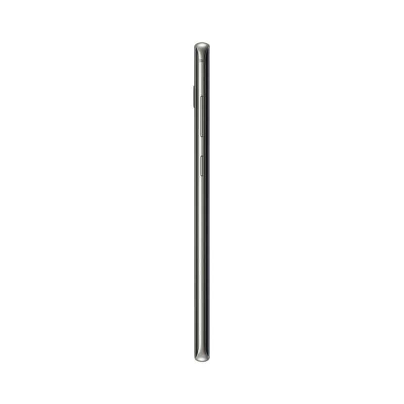 Profil du Samsung Galaxy S10 Plus noir, tranche métallique avec boutons d’alimentation et volume. Réparation iTelier Lyon : écran AMOLED incurvé, connecteur USB-C, boutons latéraux. Garantie 1 an et prise en charge rapide en boutique ou par correspondance.